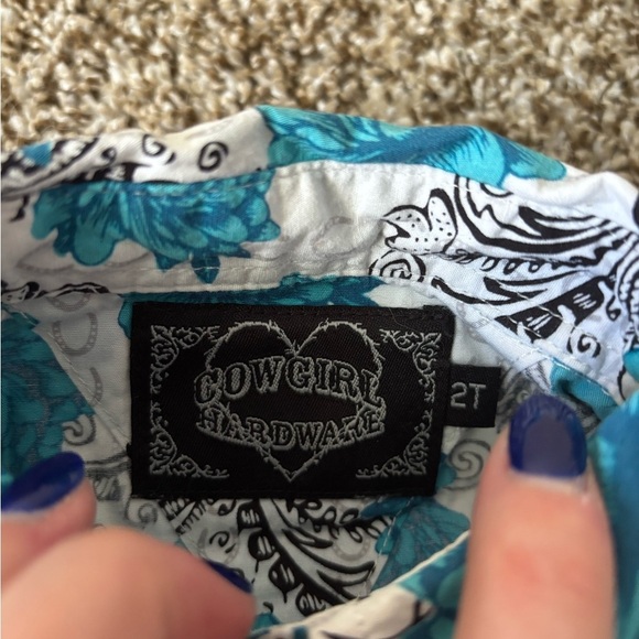 Cowgirl Hardware | Girl's Blue Floral Rhinestone Button Down Shirt Size 2T - Picture 3 of 8